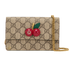 GG Cherries Wallet On Chain, &pound;475, Handbags, Brown/Red, Canvas, Front view
